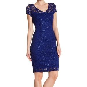 Marina dress blue short sleeve sequin lace